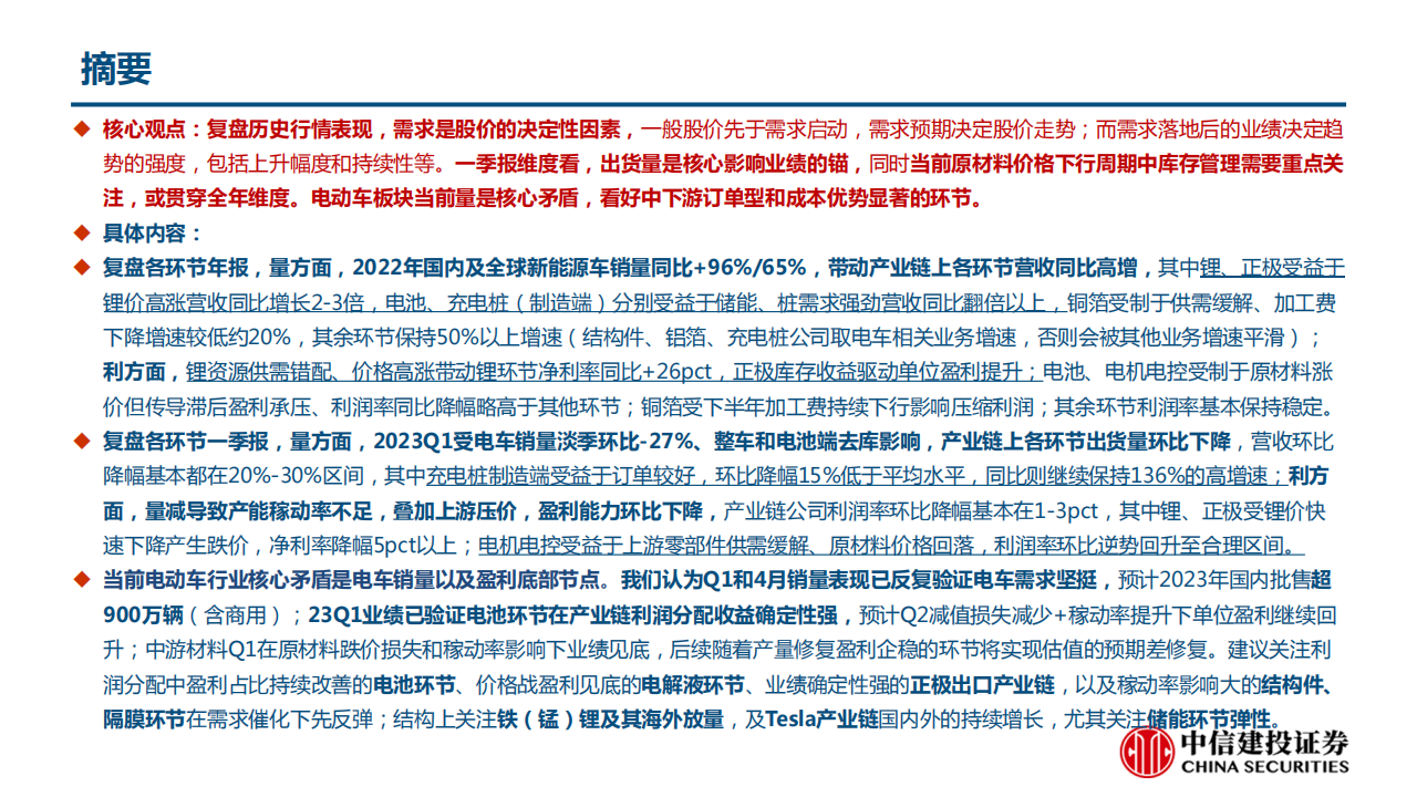 电动车产业链2022年年报及2023年一季报总结：量是核心矛盾，看好中下游订单型和成本优势显著的环节_01.png