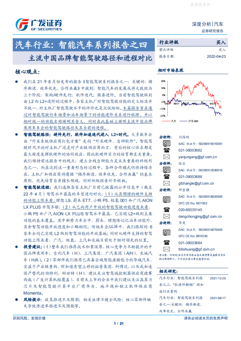 主流中国品牌智能驾驶路径和进程对比